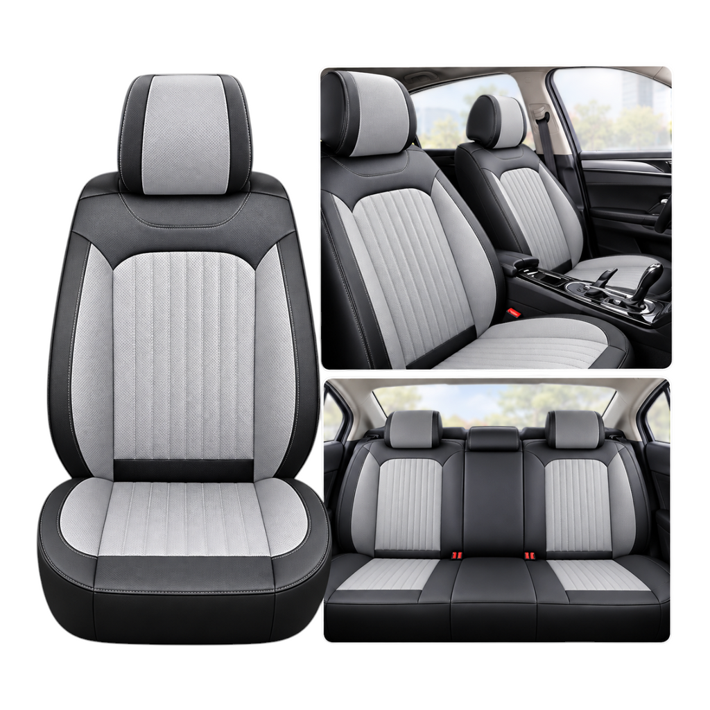Cobertor de asiento EASY STORE en color negro y gris con diseño acolchado moderno para proteger el interior del auto