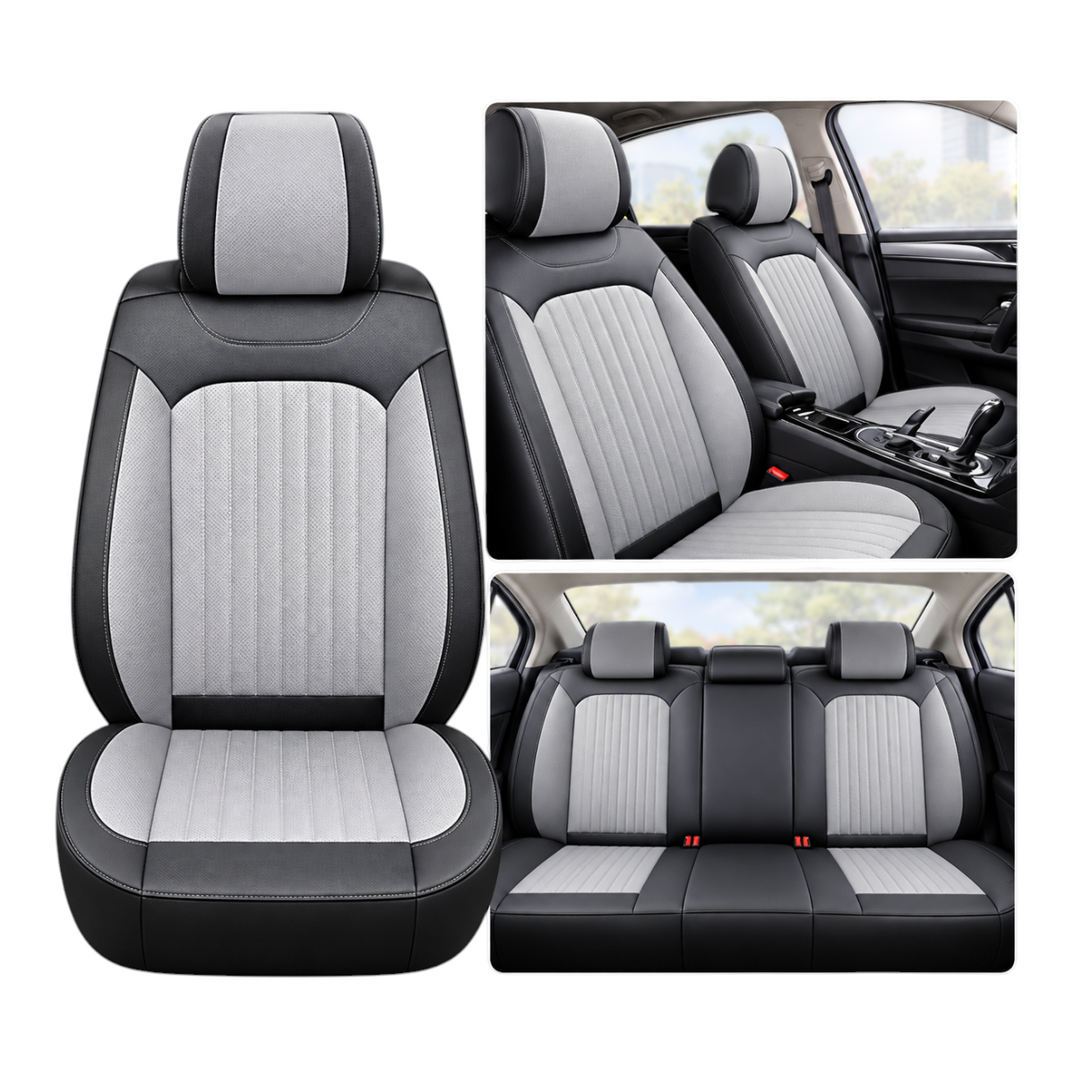 Cobertor de asiento EASY STORE en color negro y gris con diseño acolchado moderno para proteger el interior del auto