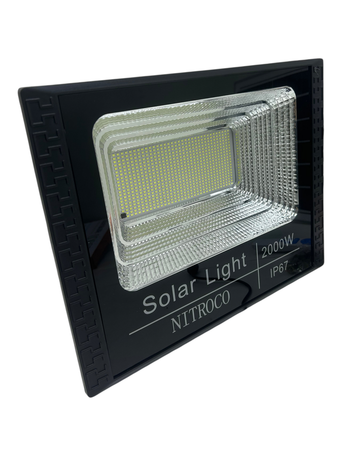 Reflector solar LED 2000W NITROCO de EASY STORE en aluminio negro resistente para iluminación exterior impermeable