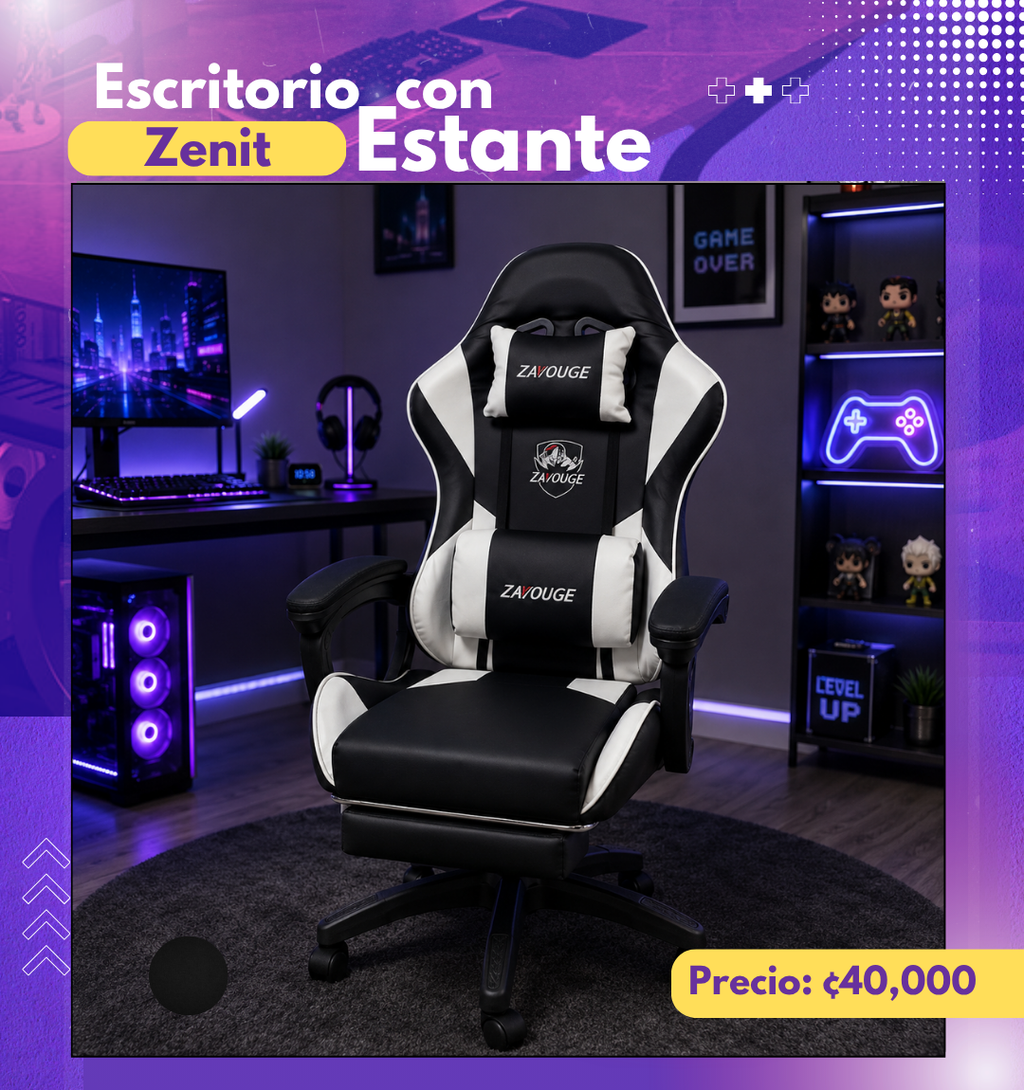 SILLA B/N ESTILO GAMING CON REPOSAPIES