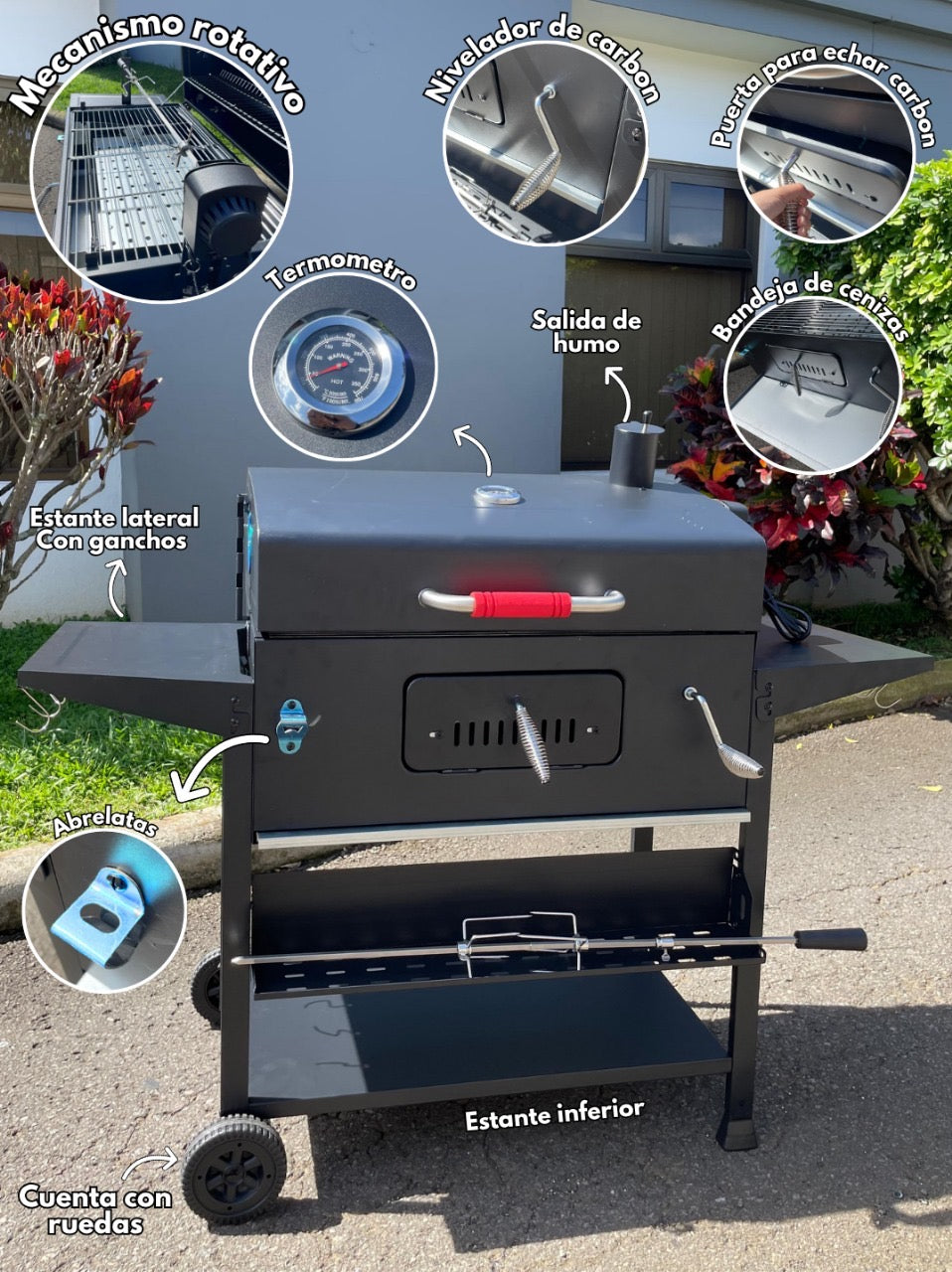 PARRILLA ESTILO AMERICANA ROSTIZADOR Y AHUMADOR