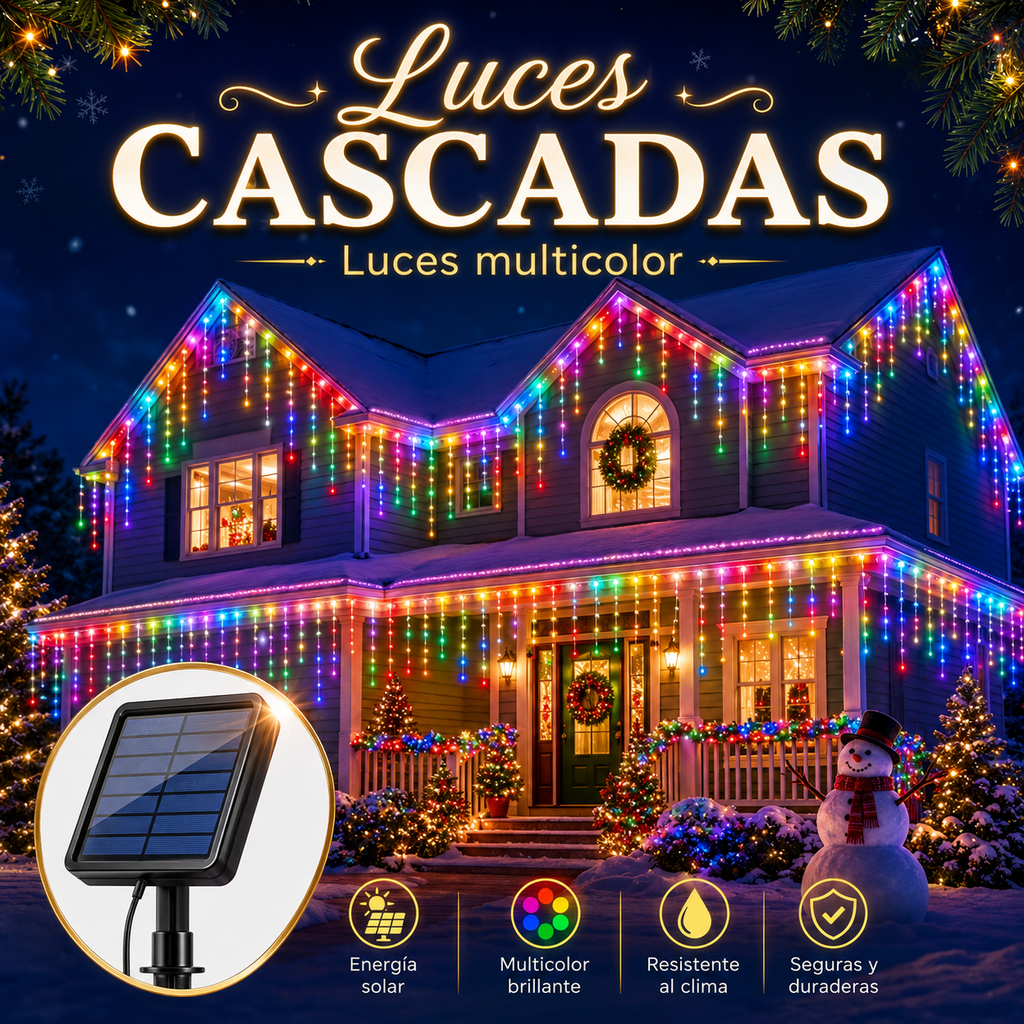 CASCADA SOLAR MULTICOLOR 12M NAVIDEÑOS