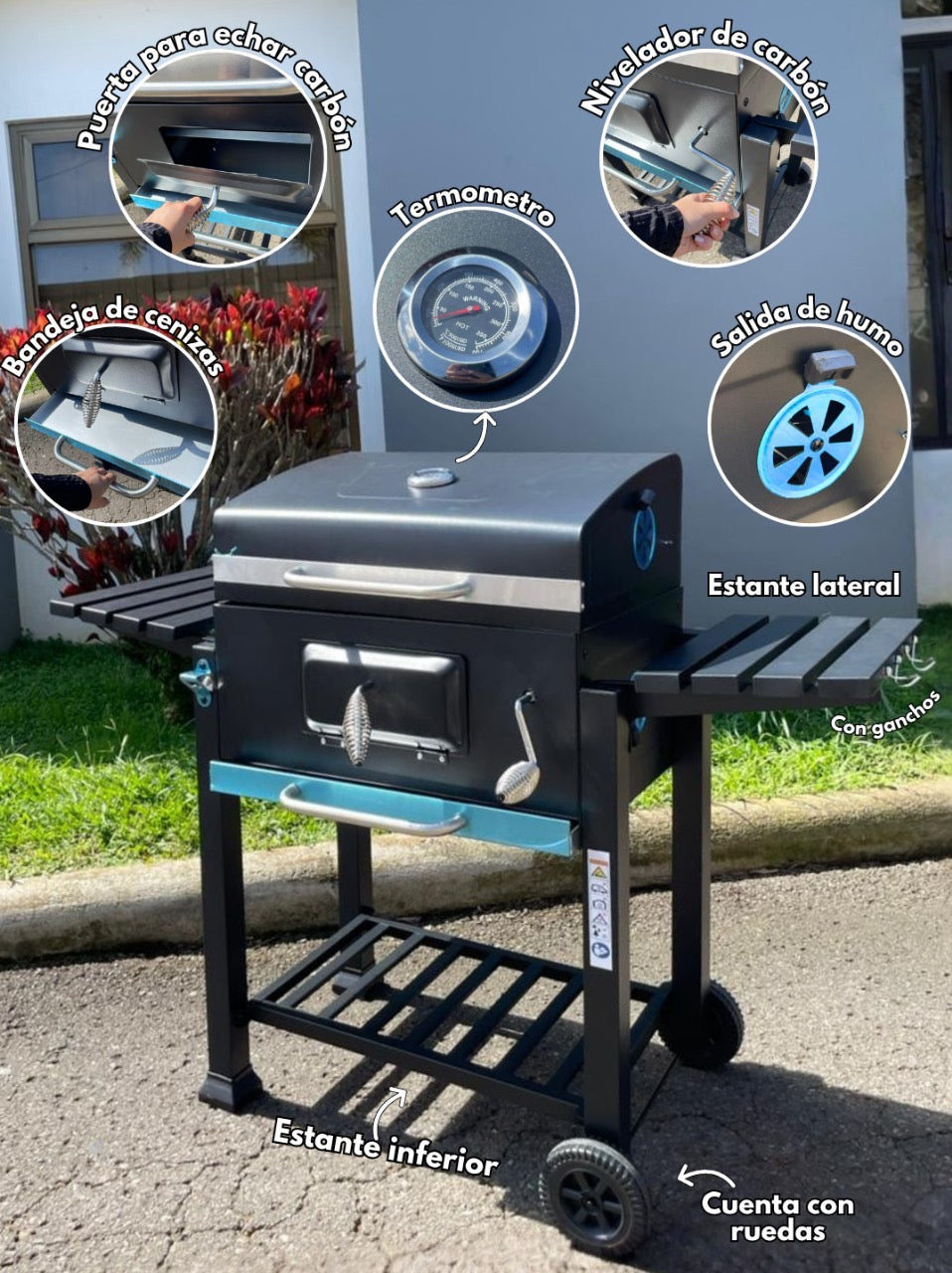 PARRILLA ESTILO AMERICANA CON RUEDA