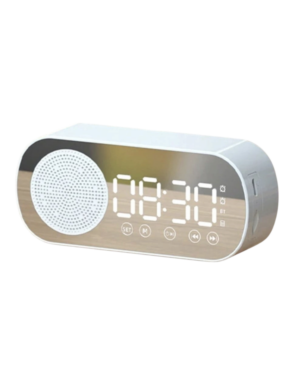 Reloj despertador digital EASY STORE con pantalla de espejo, altavoz bluetooth, alarma dual y ranura microSD