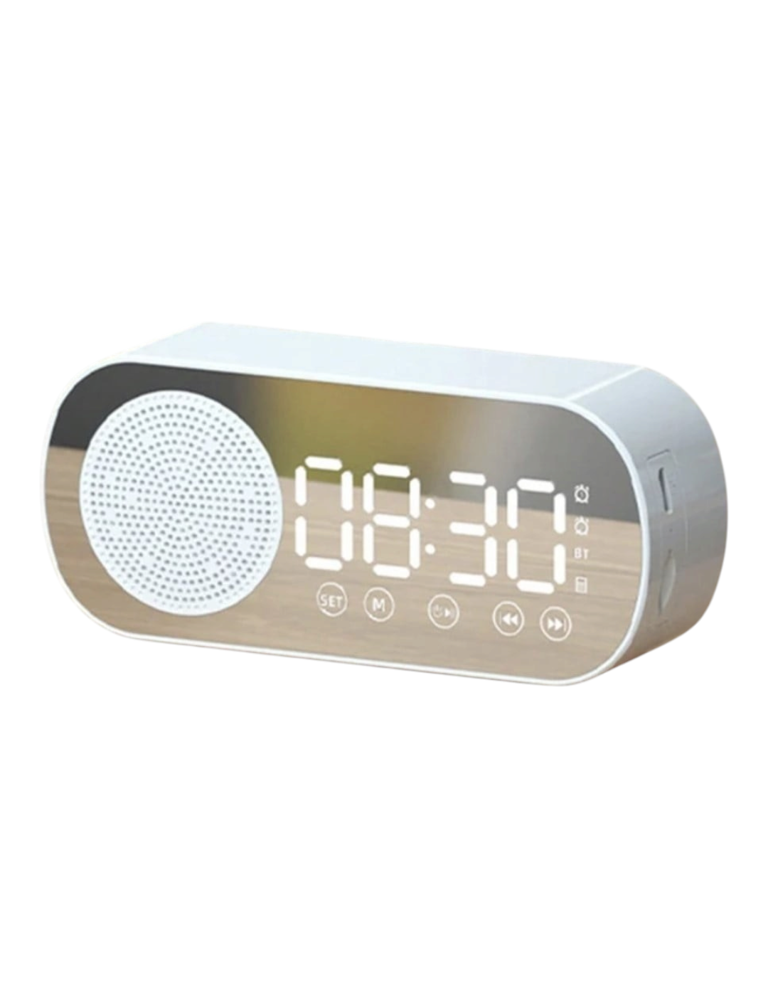 Reloj despertador digital EASY STORE con pantalla de espejo, altavoz bluetooth, alarma dual y ranura microSD