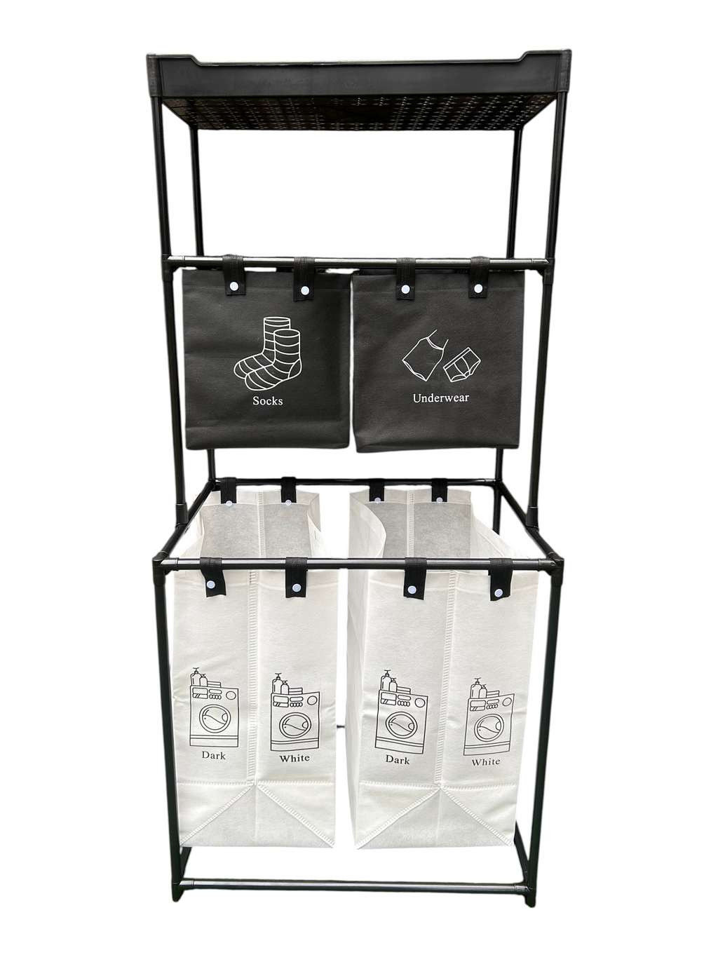 Cesta para ropa sucia EASY STORE con estructura de acero, bolsas de tela Oxford y bandeja superior organizadora