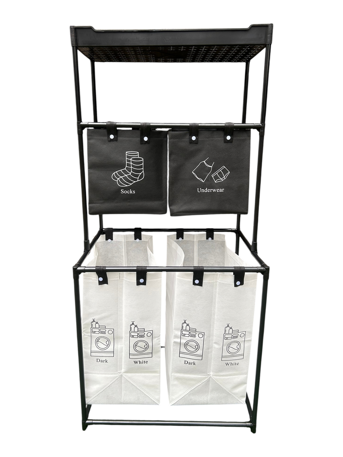 Cesta para ropa sucia EASY STORE con estructura de acero, bolsas de tela Oxford y bandeja superior organizadora