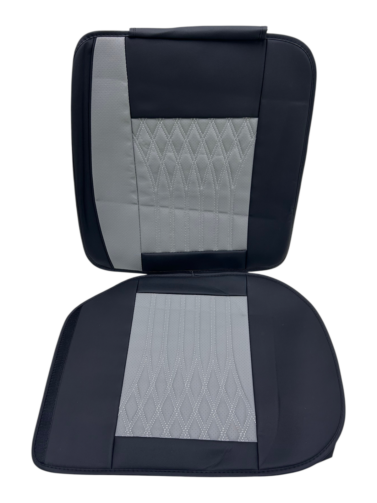 Cobertor de asiento EASY STORE en color negro y gris con diseño acolchado de rombos para protección de automóviles.