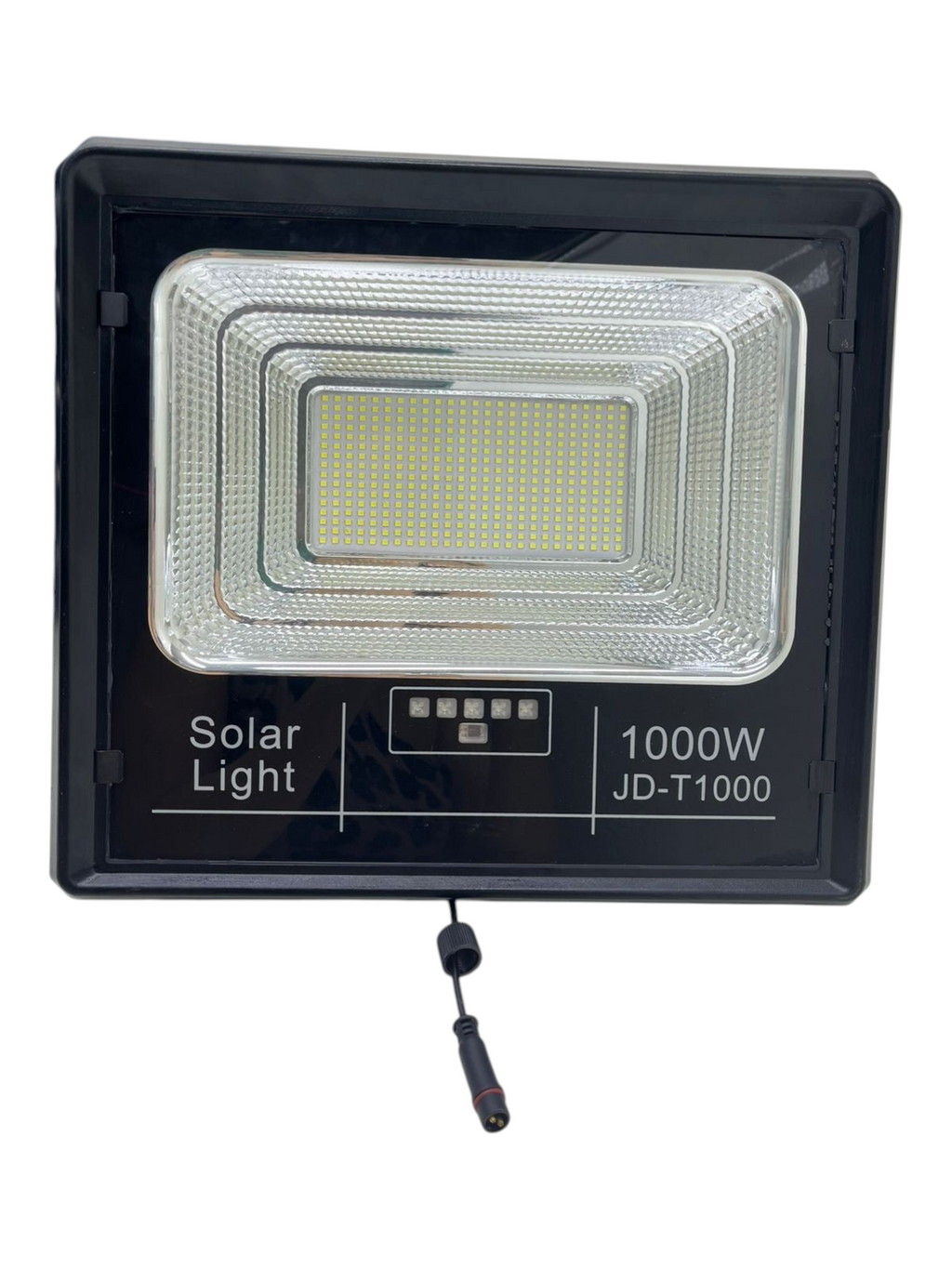 Reflector solar EASY STORE de 1000W modelo JD-T1000 con carcasa negra y panel LED de alta eficiencia lumínica