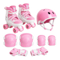 Set de patines de 4 ruedas EASY STORE color rosado con casco, rodilleras, coderas y muñequeras para niños