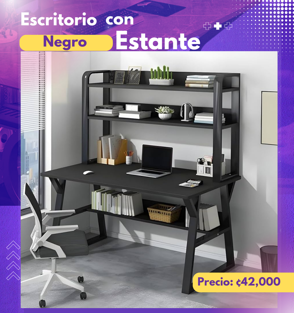 ESCRITORIO MODERNO CON ESTANTES NEGRO