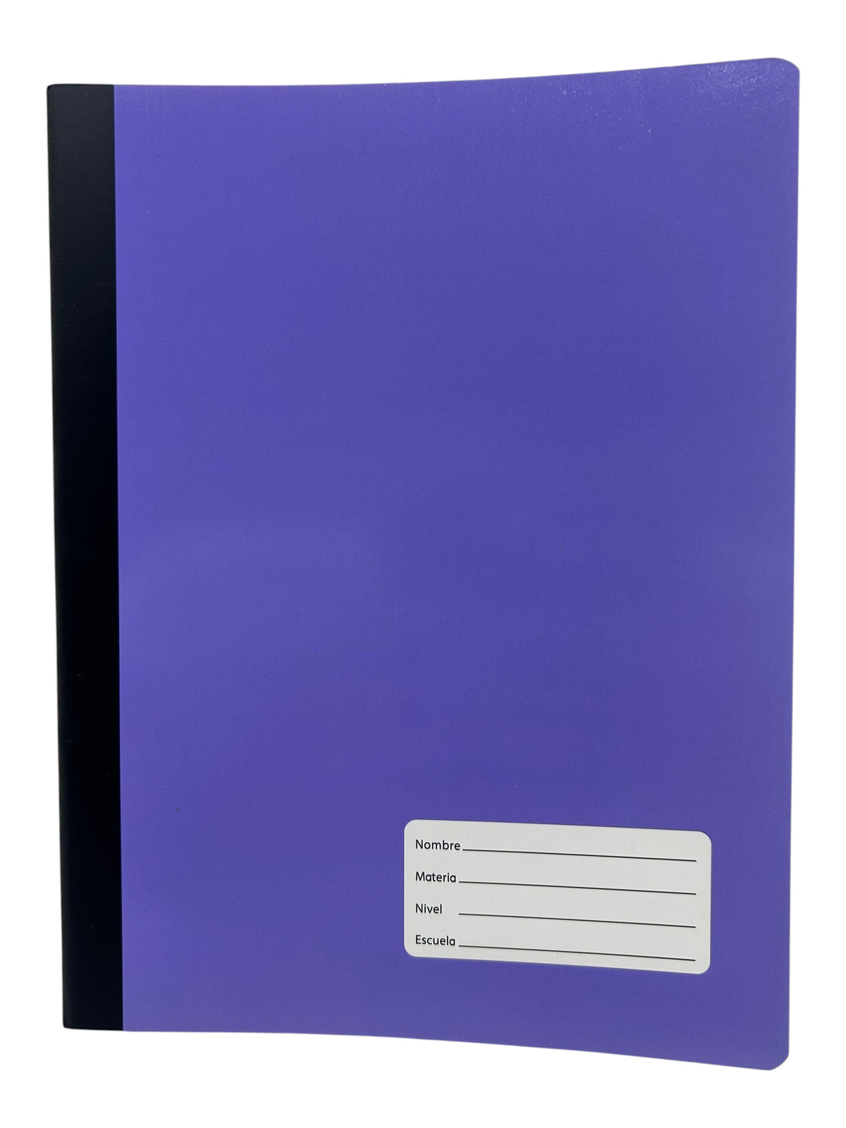 Cuaderno escolar EASY STORE morado con encuadernación cosida y etiqueta para datos personales en la portada