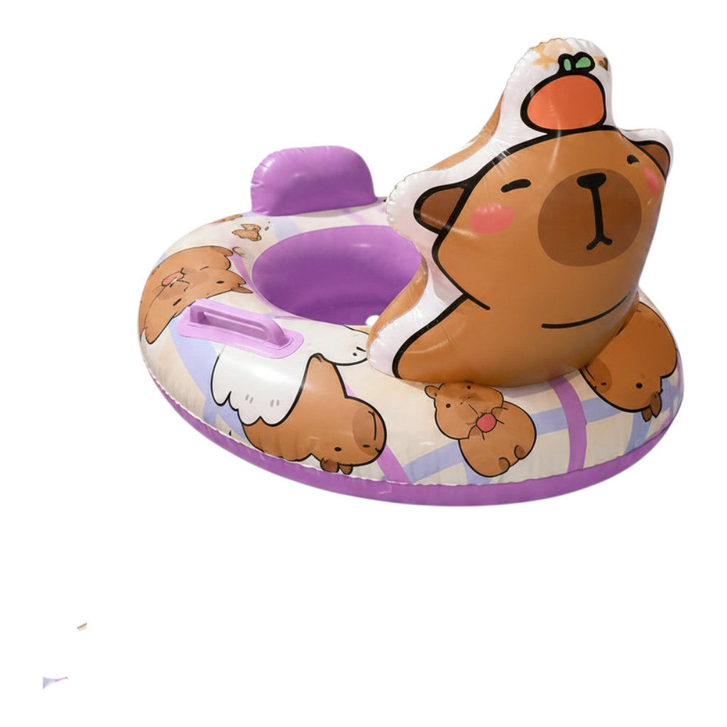 Flotador inflable EASY STORE para niños con diseño de capibara, color morado, asiento central y agarraderas.