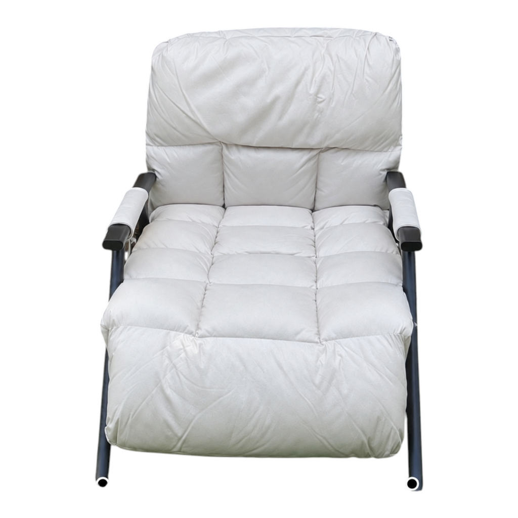 Silla mecedora reclinable EASY STORE blanca con estructura de metal y asiento acolchado para descanso