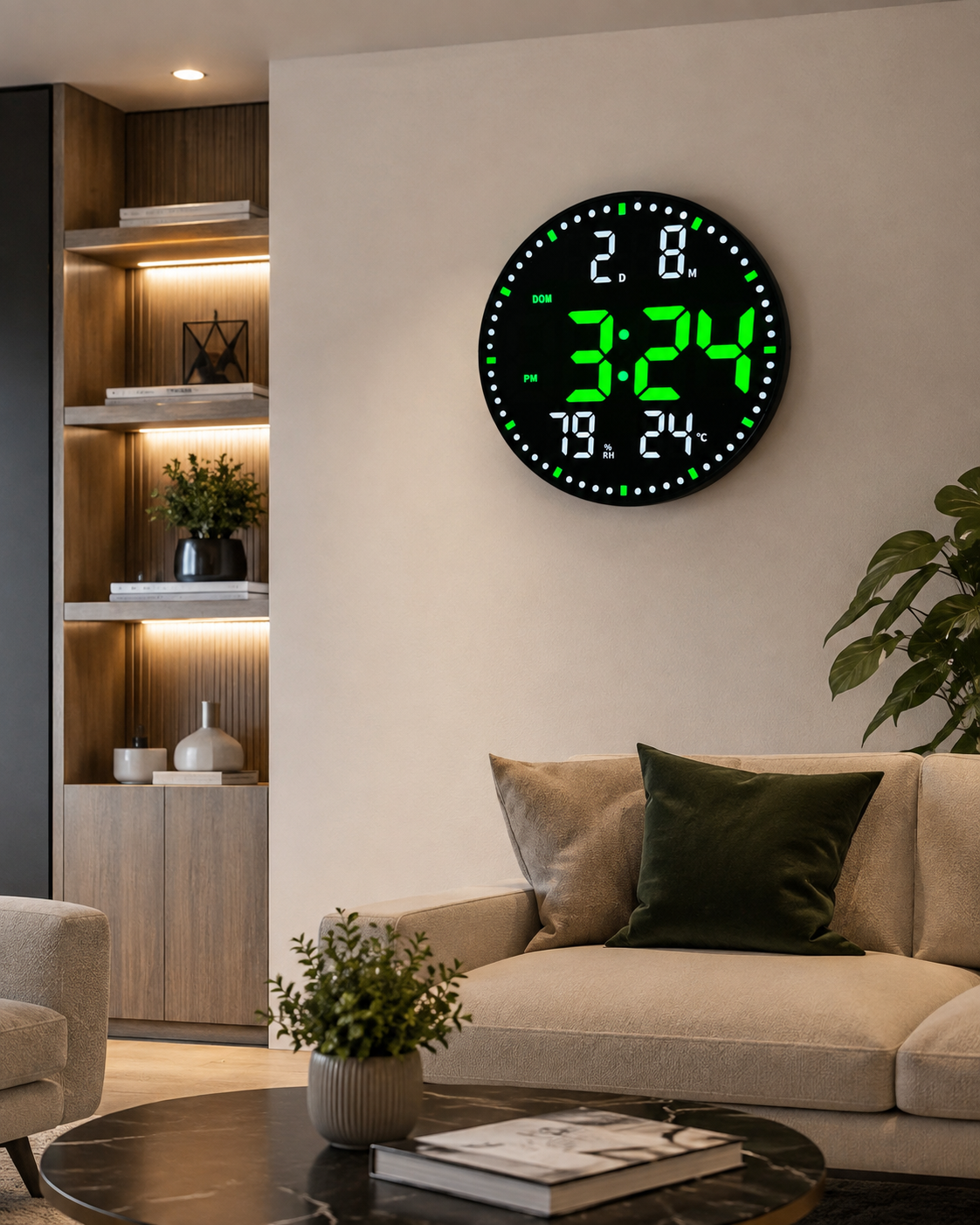 RELOJ LED C/ CONTROL DIGITAL REDONDO