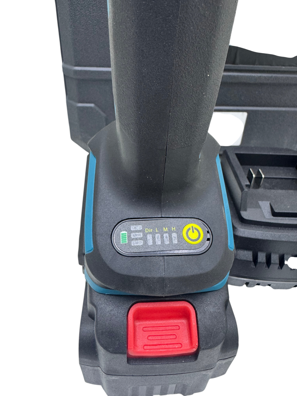 Detalle del panel de control y batería del esmeril inalámbrico EASY STORE SF1695 con indicador de carga y potencia