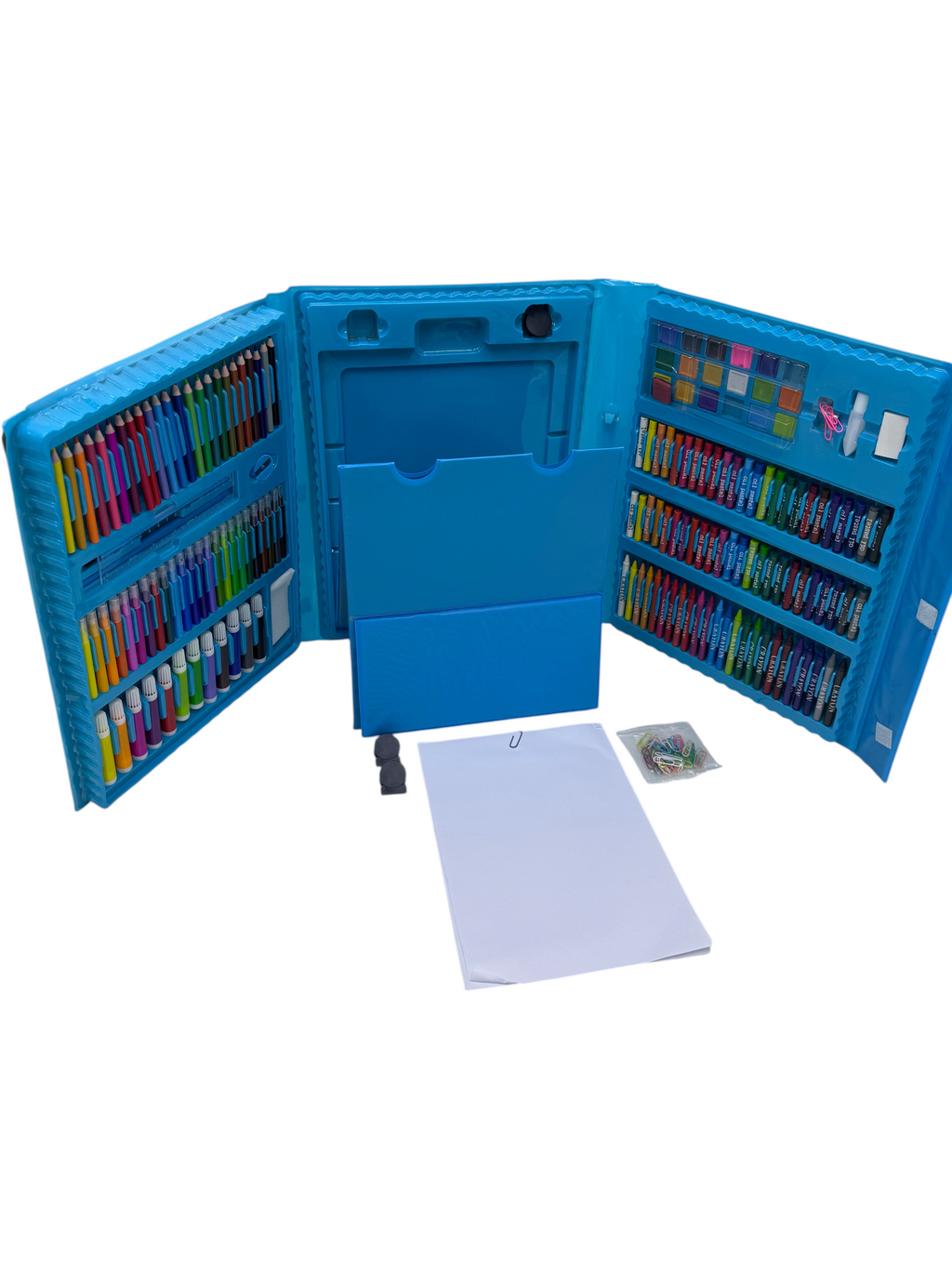 Set artístico EASY STORE de 208 piezas en maletín azul desplegable con lápices, crayones, acuarelas y accesorios
