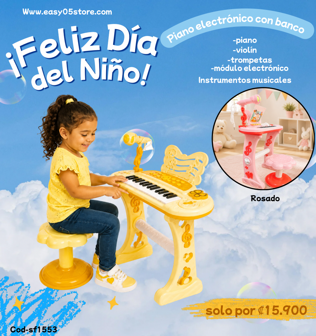 PIANO ELECTRÓNICO CON BANCO INFANTIL