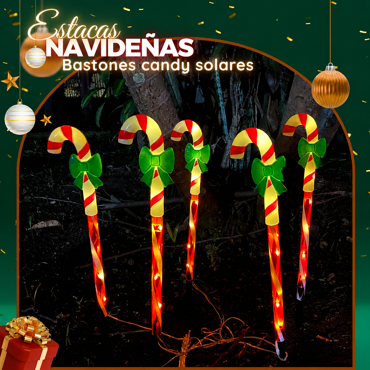 ESTACA SOLAR BASTON CANDY NAVIDEÑOS