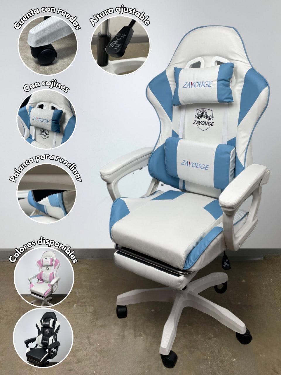 SILLA B/N ESTILO GAMING CON REPOSAPIES
