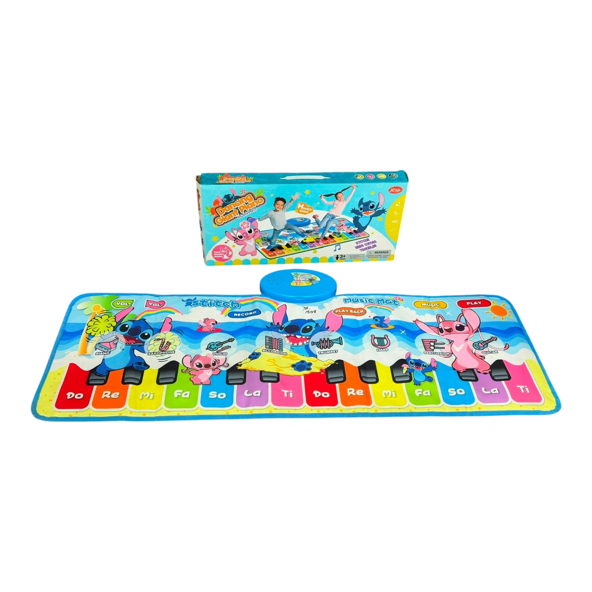 Alfombra musical gigante EASY STORE con diseño de Stitch, teclas táctiles, luces LED y múltiples instrumentos