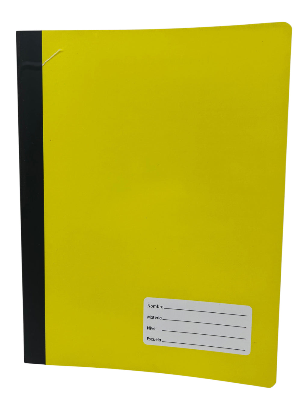 Cuaderno escolar EASY STORE amarillo con encuadernación cosida y etiqueta para datos personales en la portada
