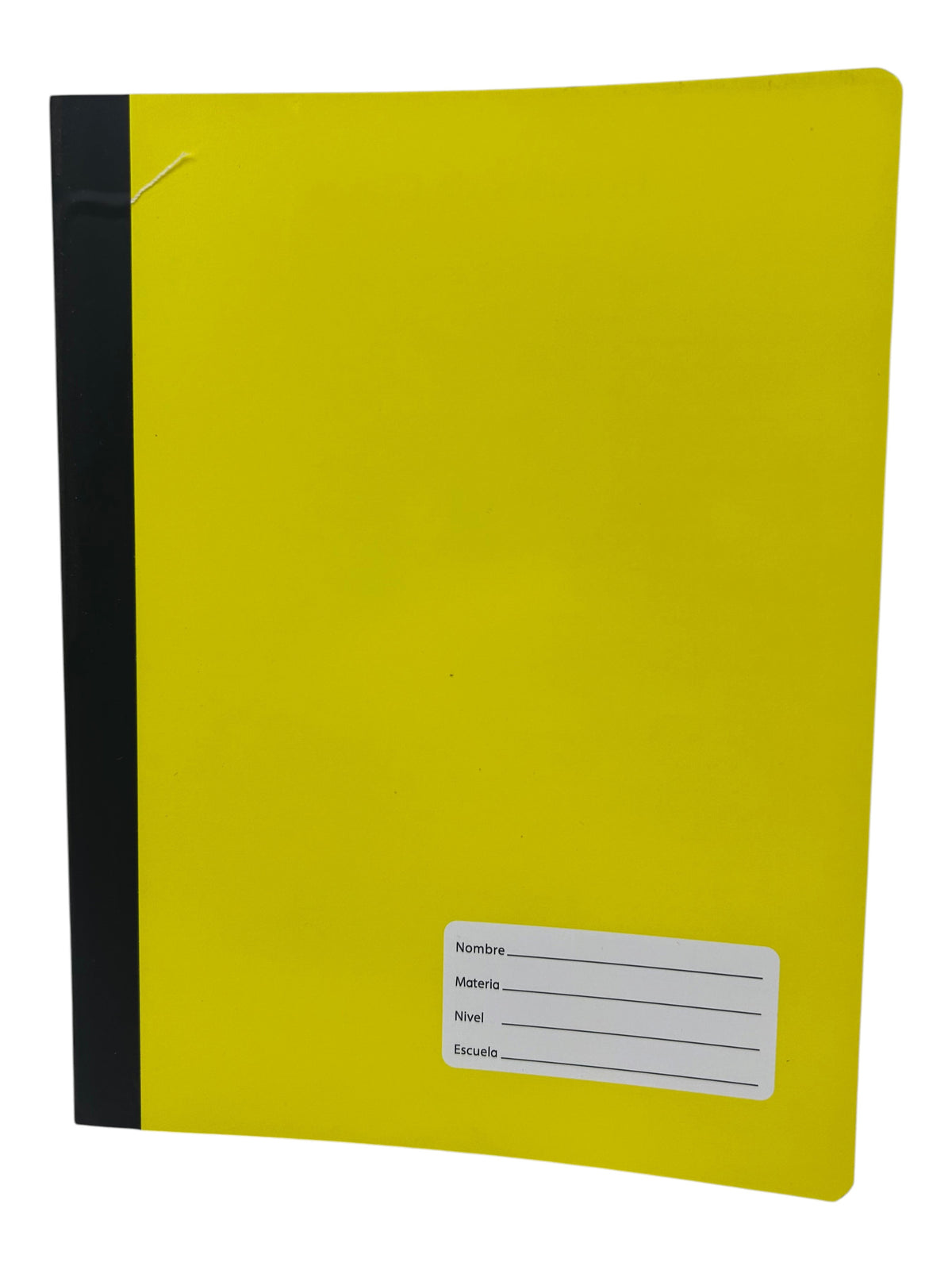 Cuaderno escolar EASY STORE amarillo con encuadernación cosida y etiqueta para datos personales en la portada