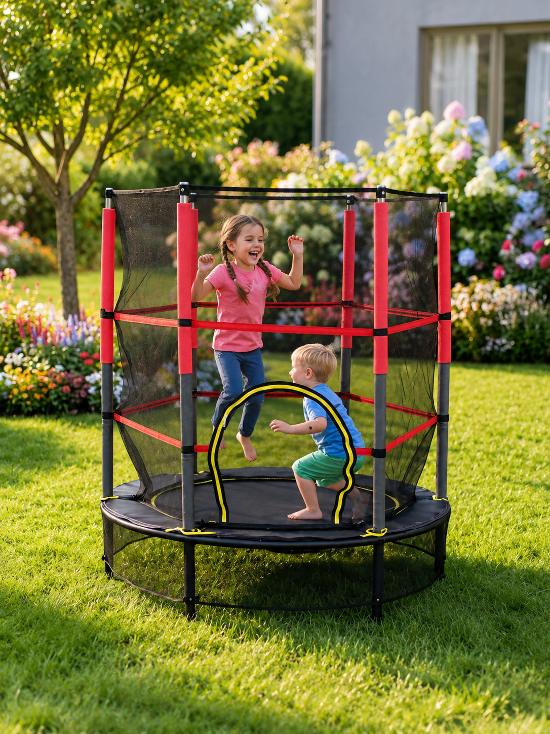 TRAMPOLÍN ELÁSTICO CON MALLA PROTECTORA
