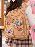 Mochila EASY STORE de capibara color beige con estampado de flores, mariposas y correas ajustables para niñas.