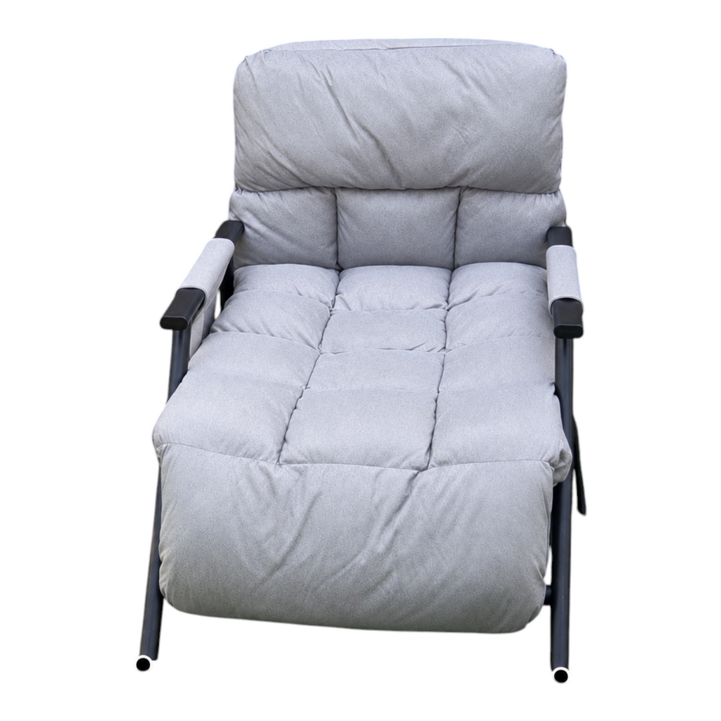Silla mecedora reclinable EASY STORE de color gris con estructura metálica resistente y asiento acolchado cómodo