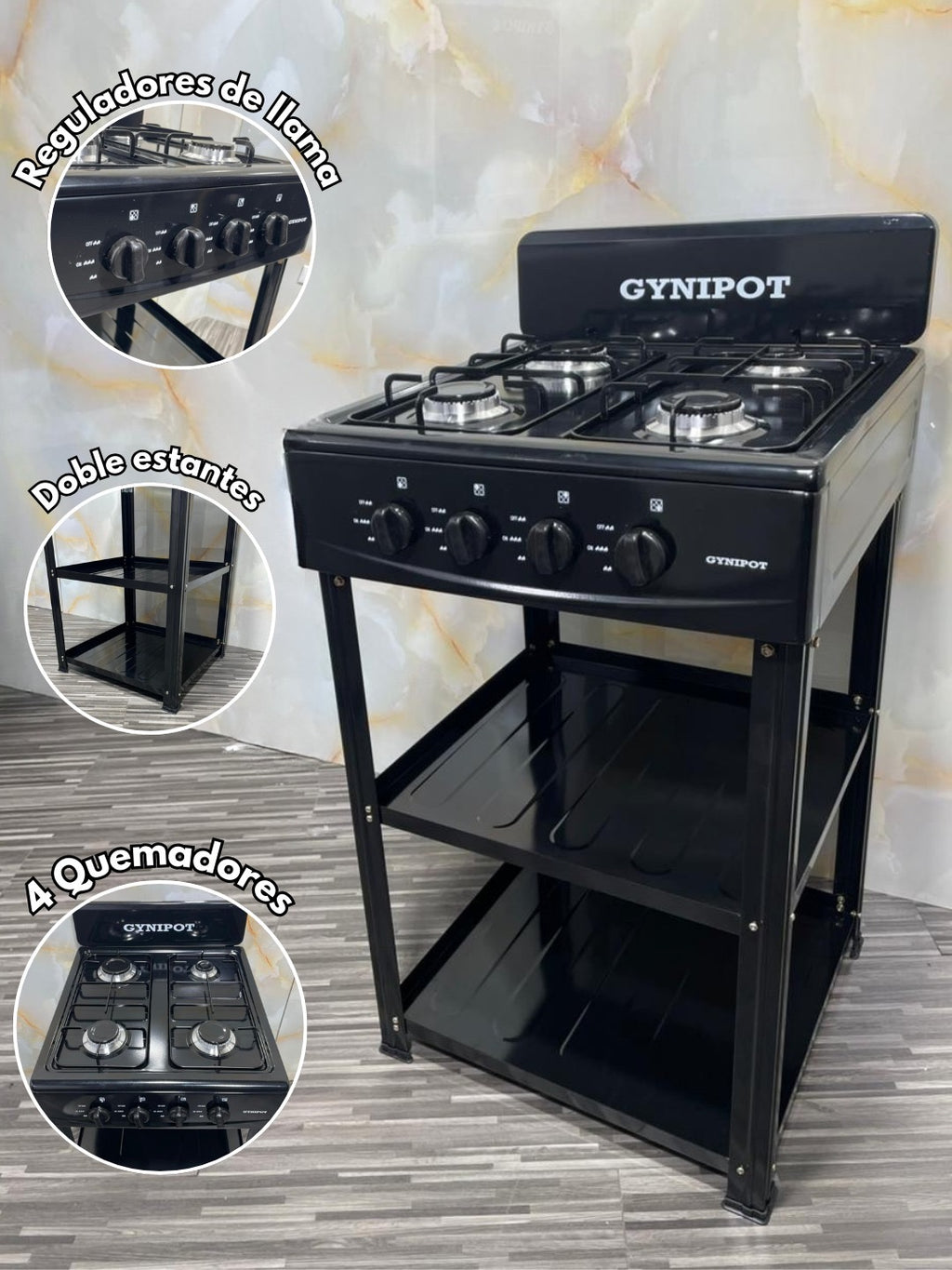 COCINA DE GAS CON ESTANTES 4 QUEMADORES