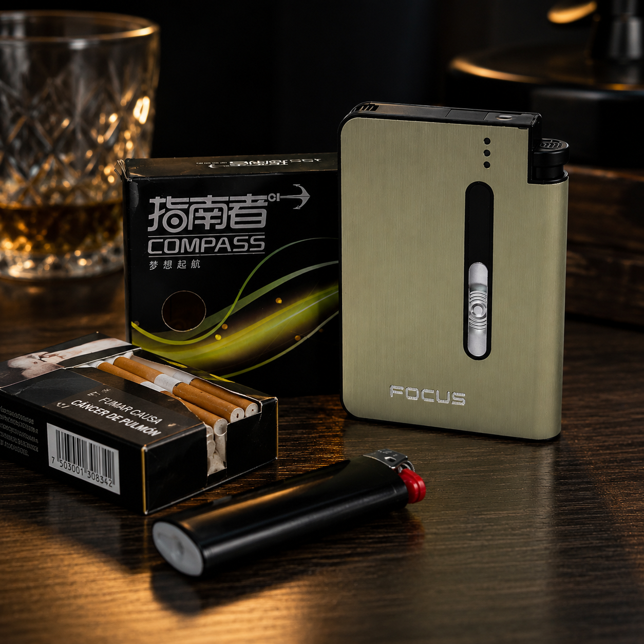 PORTA CIGARRILLOS Y ENCENDEDOR