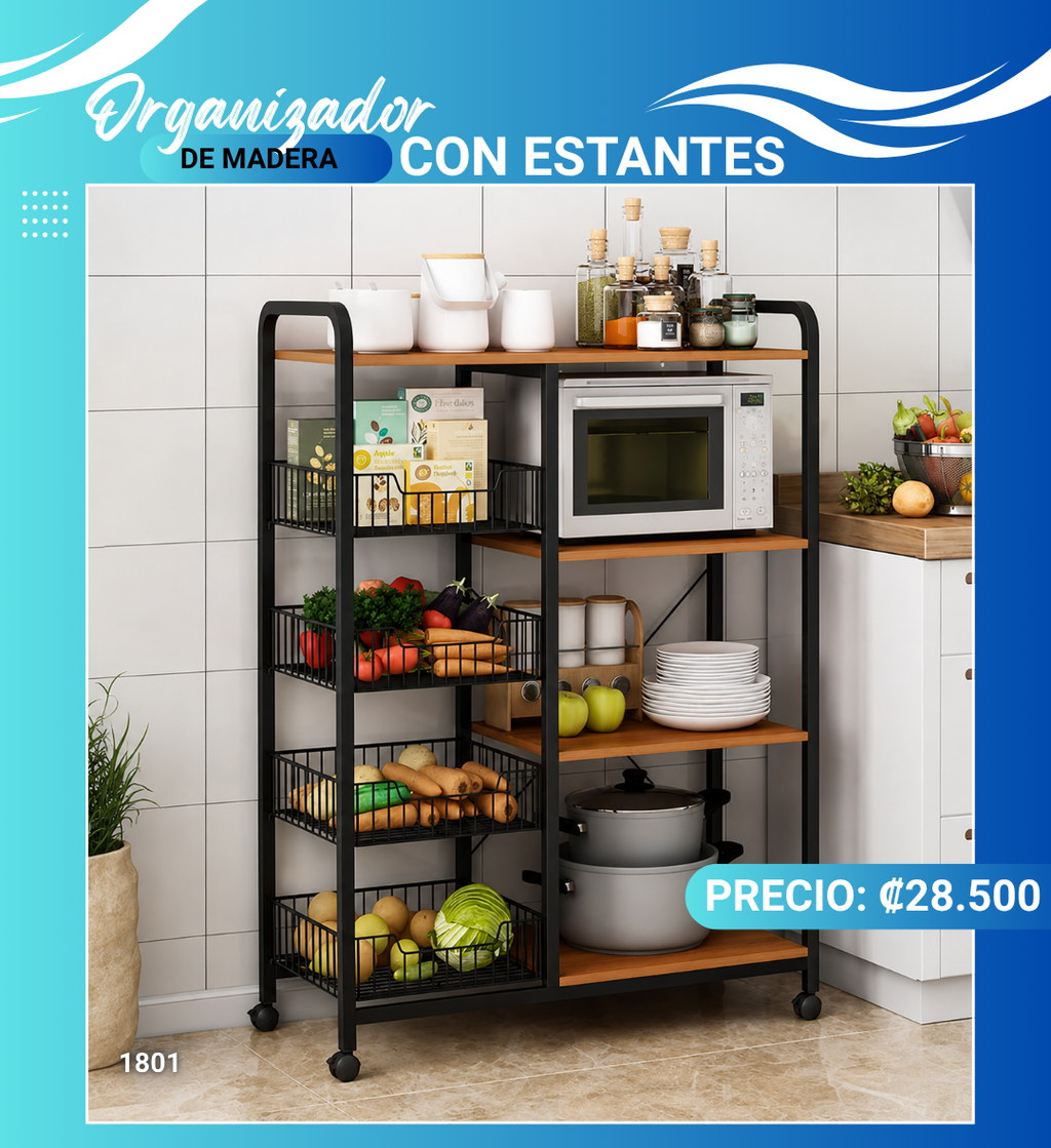 ORGANIZADOR DE MADERA CON ESTANTE