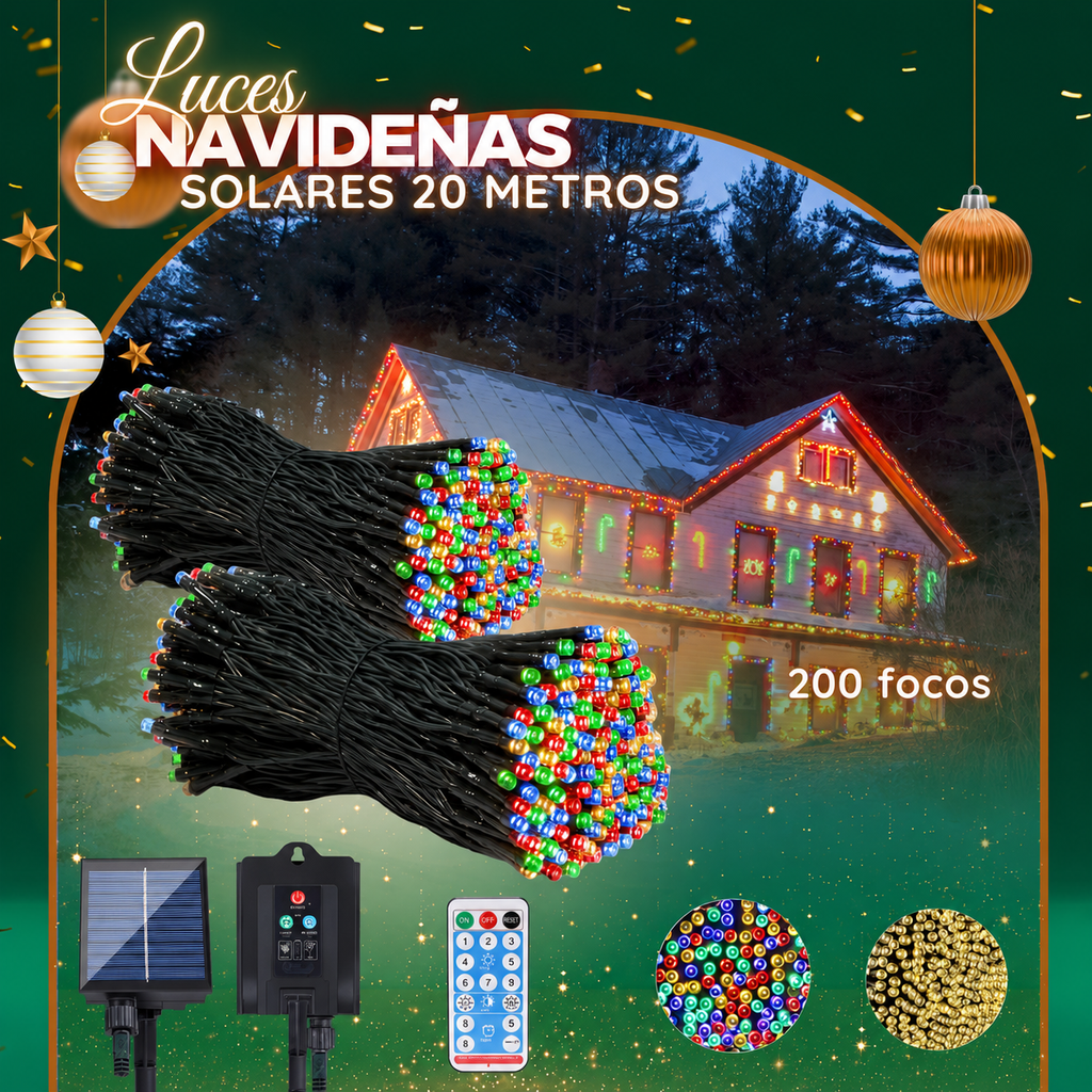 LUCES NAVIDEÑA SOLAR 20M MULTICOLOR
