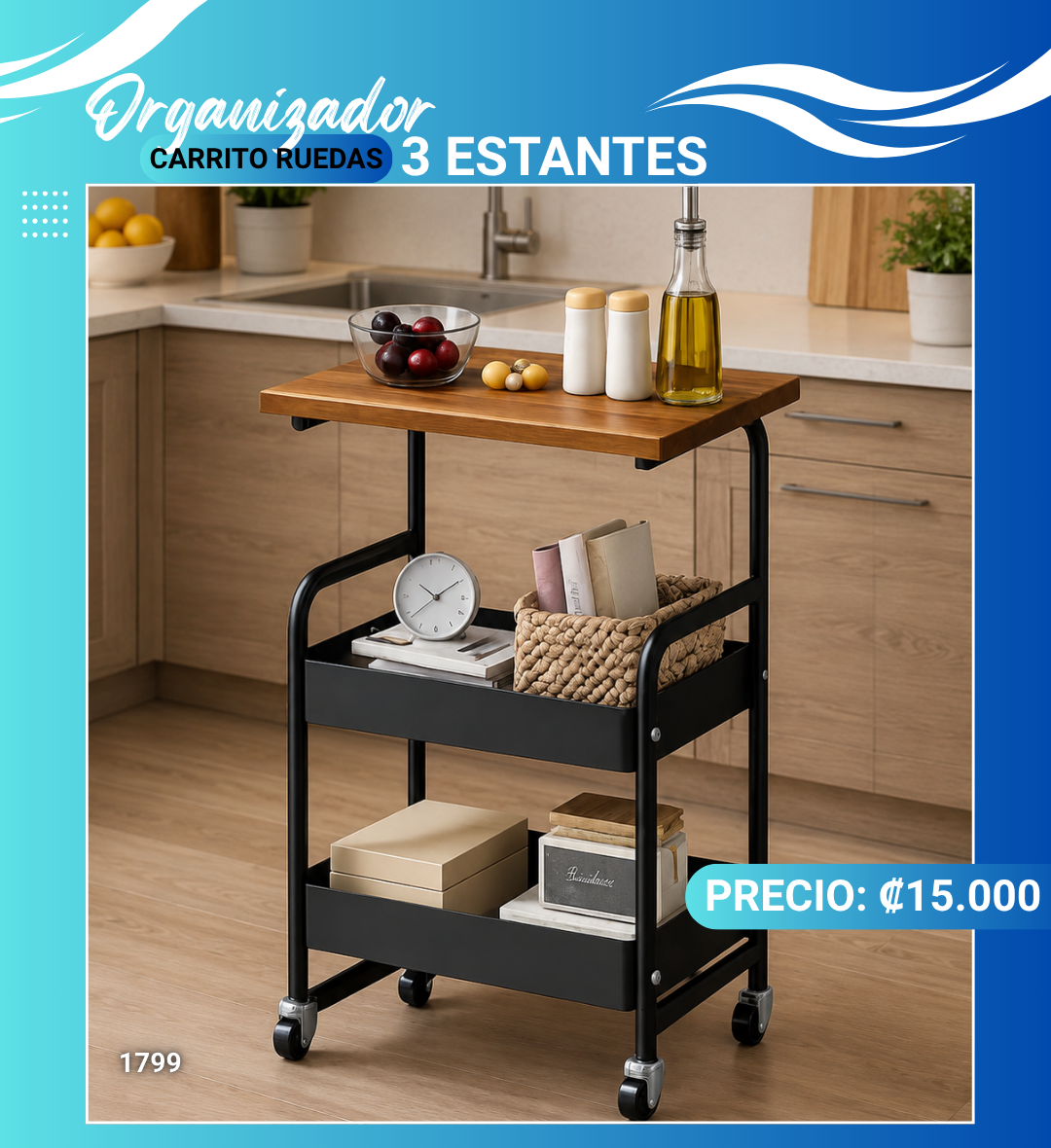 ORGANIZADOR DE MADERA CON ESTANTES DOBLE