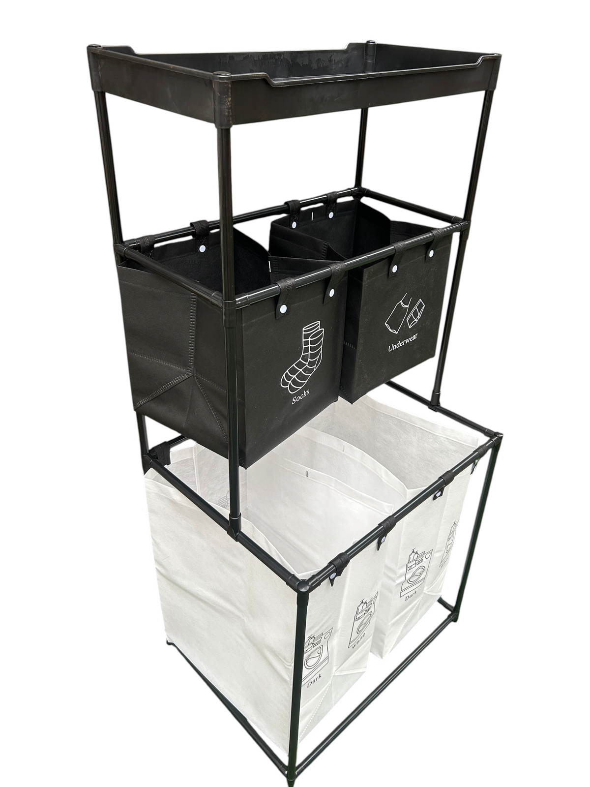 Cesta para ropa sucia EASY STORE con estructura de acero, bolsas de tela Oxford y bandeja superior organizadora