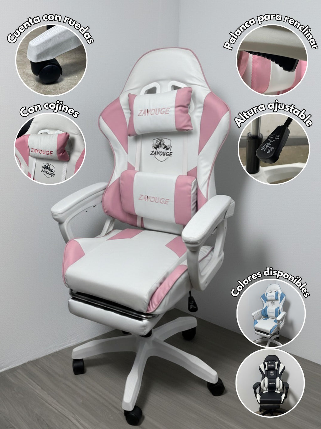 SILLA B/N ESTILO GAMING CON REPOSAPIES