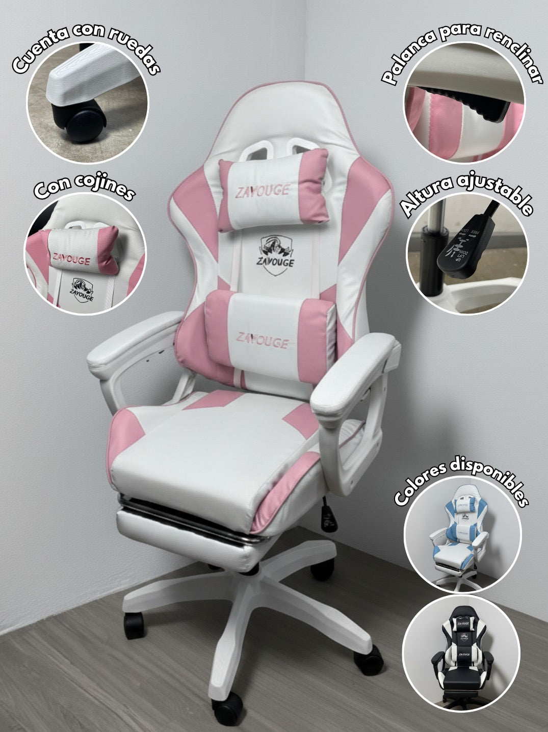 SILLA B/N ESTILO GAMING CON REPOSAPIES