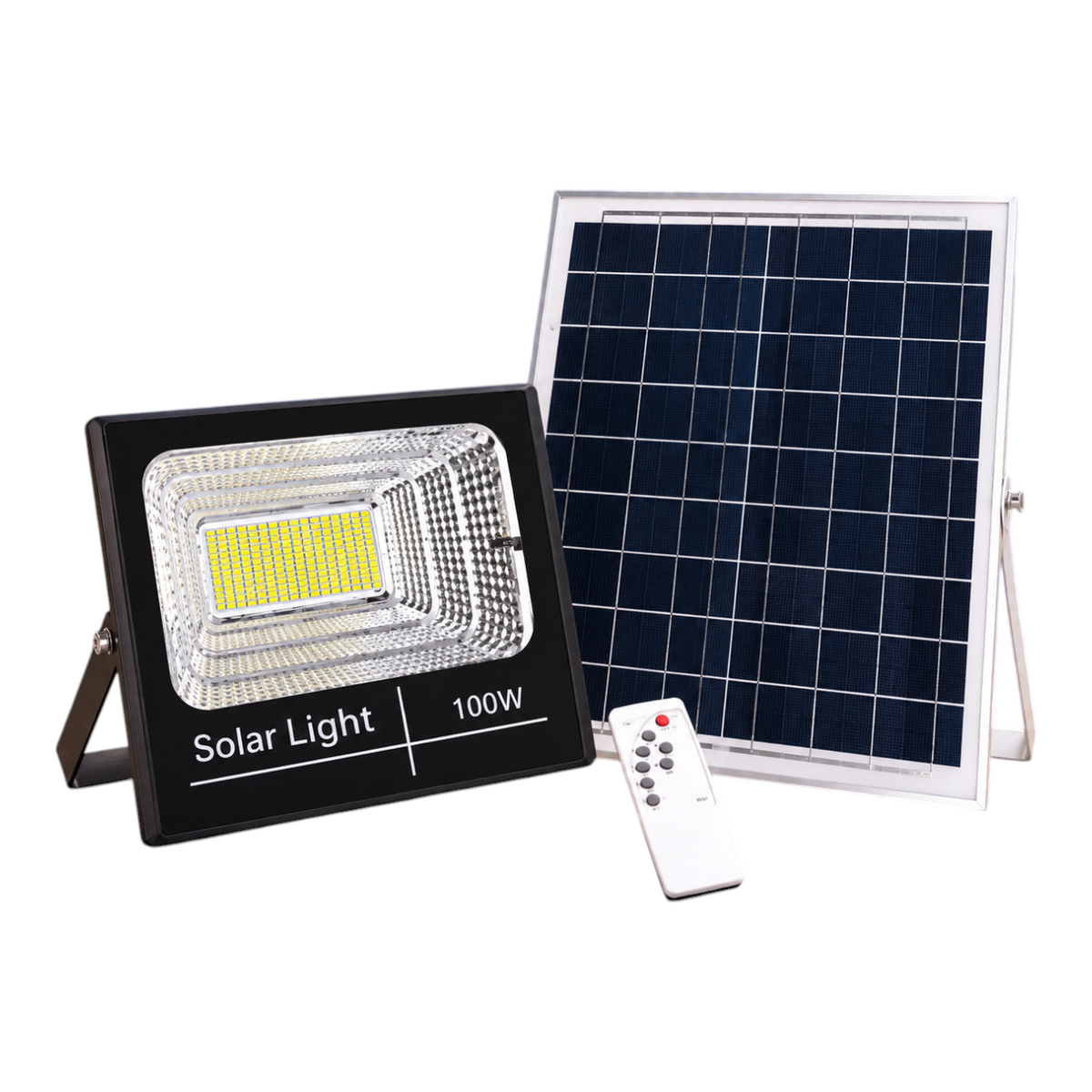 Reflector solar LED de 100W EASY STORE con panel solar independiente y control remoto para iluminación exterior
