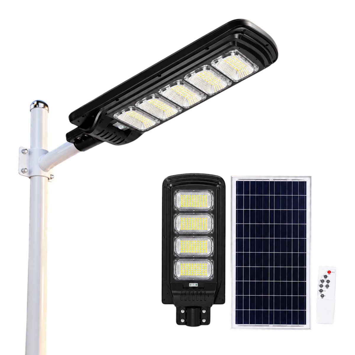 Lámpara solar EASY STORE de 400W con panel solar, control remoto y módulos LED para iluminación exterior