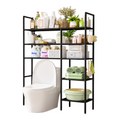 Organizador multifuncional EASY STORE de metal y PVC negro con tres niveles para baño sobre el inodoro