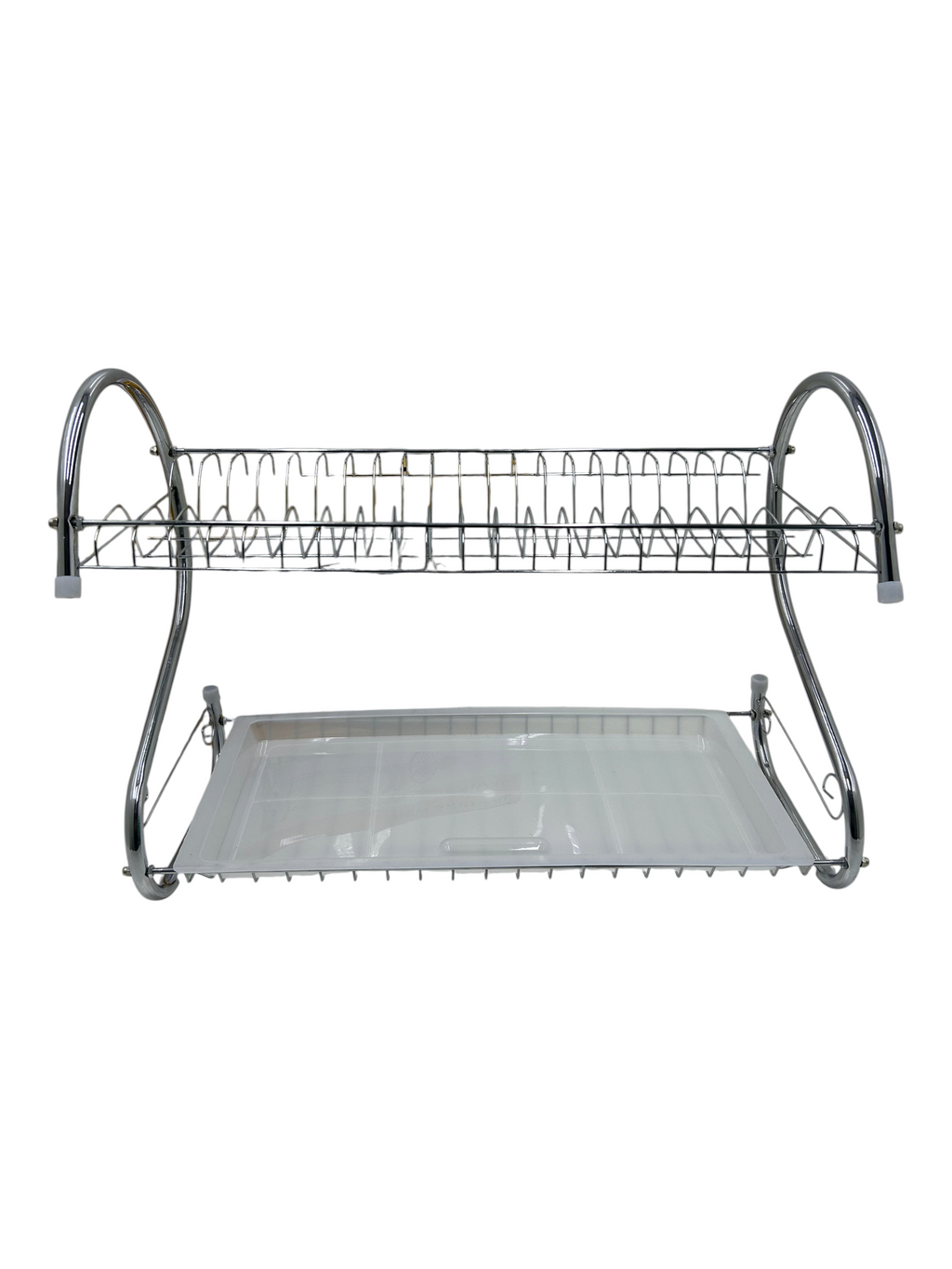 Escurridor de platos EASY STORE de dos niveles en acero inoxidable con diseño tipo cisne y bandeja recolectora