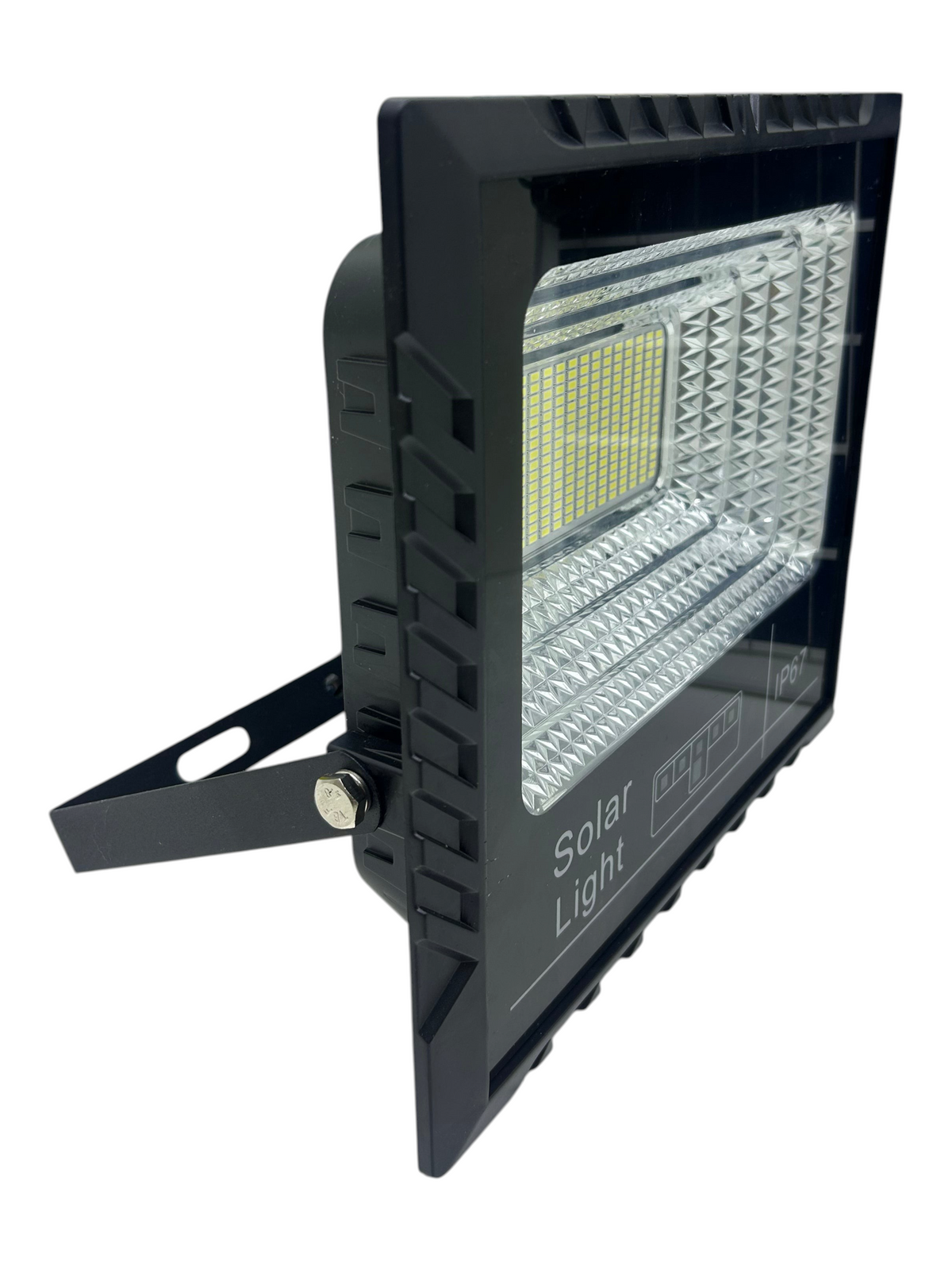 Reflector solar EASY STORE de 200W con tecnología LED, carcasa negra resistente para iluminación exterior