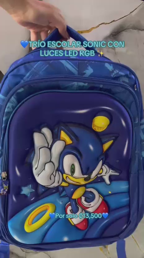TRIO ESCOLAR MOCHILA CON LUCES SONIC