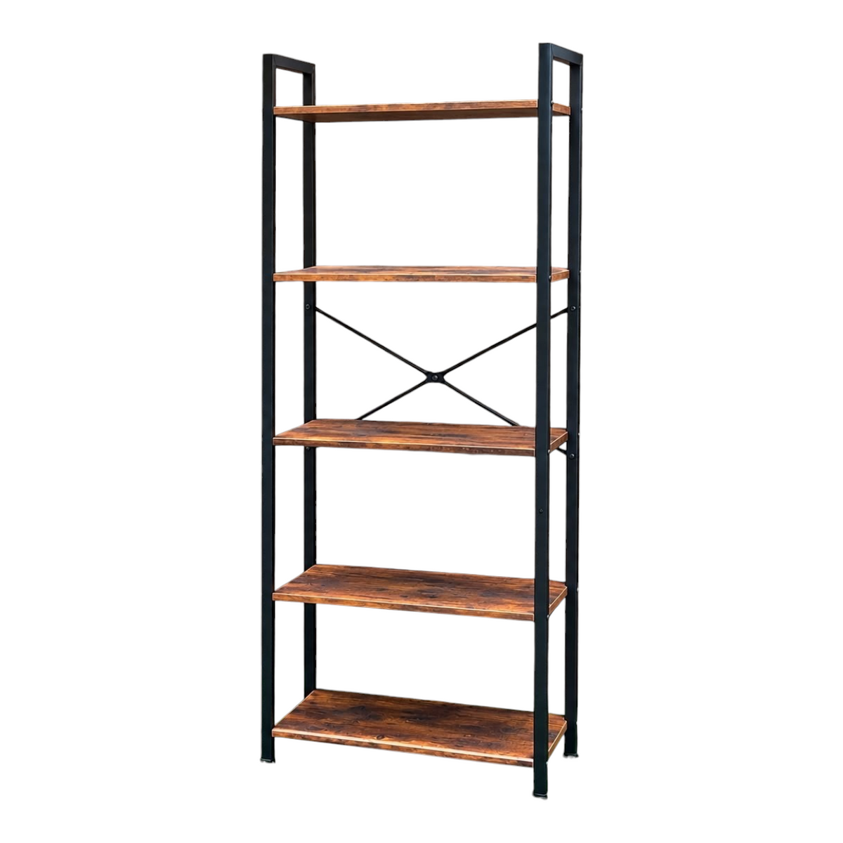 Estantería organizadora EASY STORE de estilo industrial con cinco niveles, estructura metálica negra y repisas madera